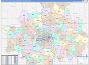 Omaha-Council Bluffs Metro Area Wall Map Color Cast Style